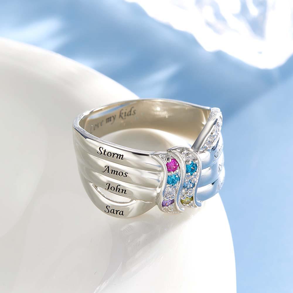Custom Name and Text Birthstone Ring Personalized Family Ring Gift For Her
