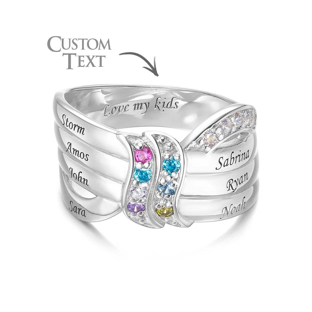 Custom Name and Text Birthstone Ring Personalized Family Ring Gift For Her