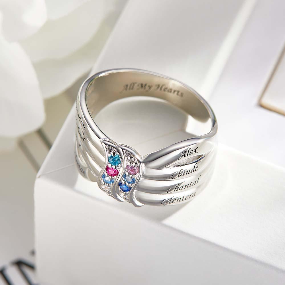 Custom Name and Text Birthstone Ring Personalized Family Ring Gift For Her