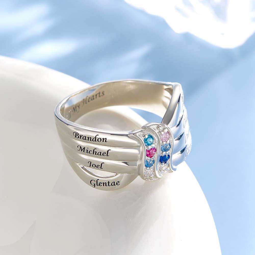 Custom Name and Text Birthstone Ring Personalized Family Ring Gift For Her