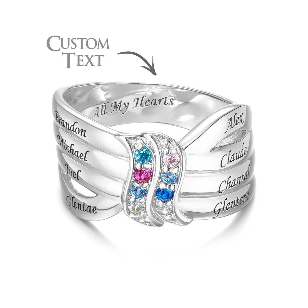 Custom Name and Text Birthstone Ring Personalized Family Ring Gift For Her