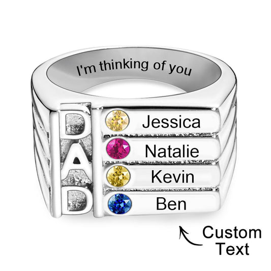 Men's Ring with Birthstones Names Personalized Dad Ring for Family
