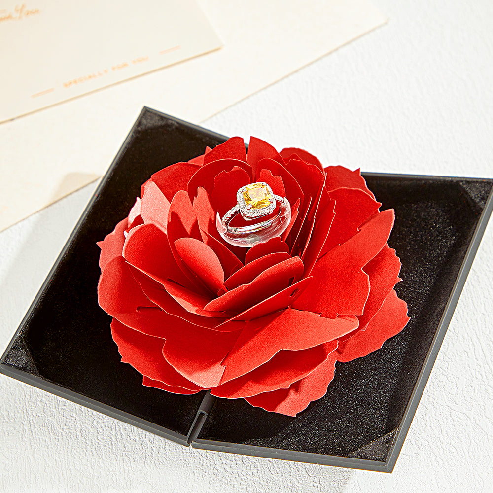Engagement Ring Adjustable Ring with Flower Gift Box Best Valentine's Day Jewelry Gifts for Her