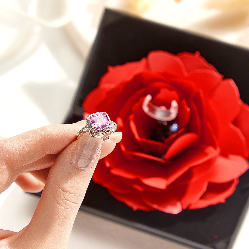 Engagement Ring Adjustable Ring with Flower Gift Box Best Valentine's Day Jewelry Gifts for Her