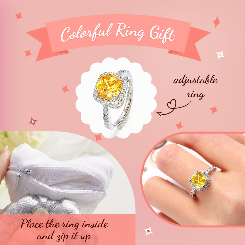 Creative Love Adjustable Ring with Box Plush Toy Couple Ring Fun Gift Propose Memory Valentine's Day Gift for Her