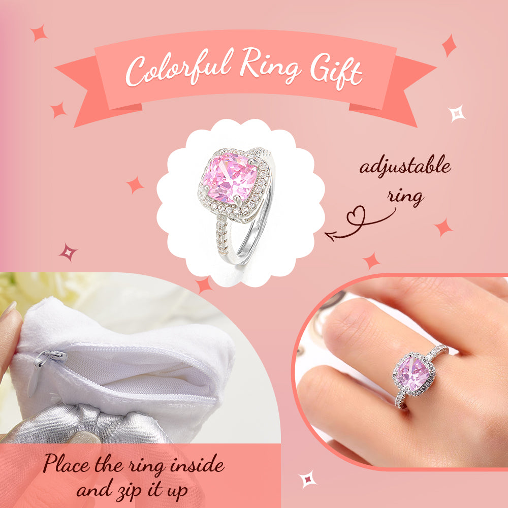 Creative Love Adjustable Ring with Box Plush Toy Couple Ring Fun Gift Propose Memory Valentine's Day Gift for Her