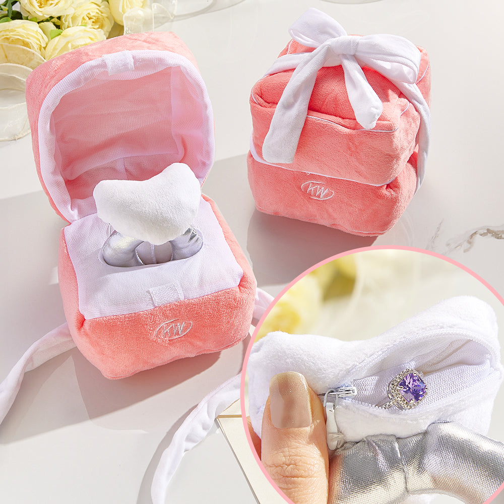 Creative Love Adjustable Ring with Box Plush Toy Couple Ring Fun Gift Propose Memory Valentine's Day Gift for Her