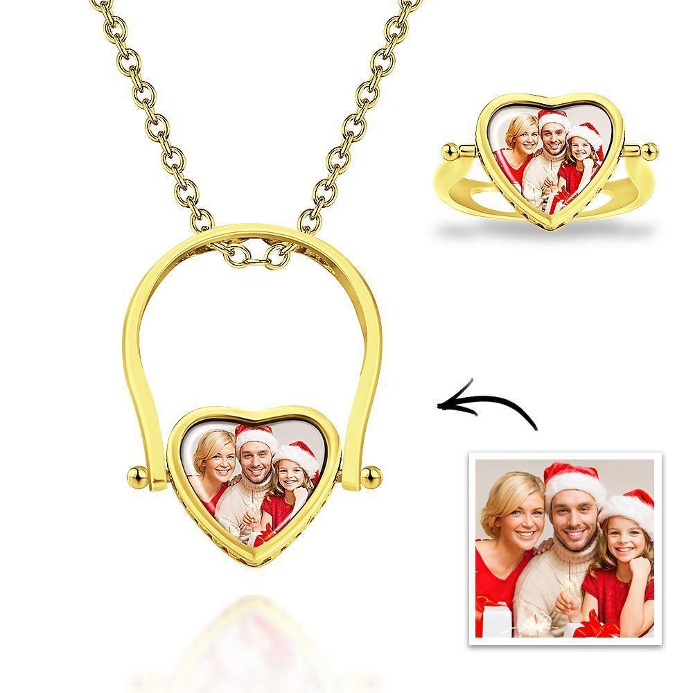 Custom Photo Necklace, Photo Ring Couple's Gifts Dual-use (Ring Size 5#) 14k Gold Plated