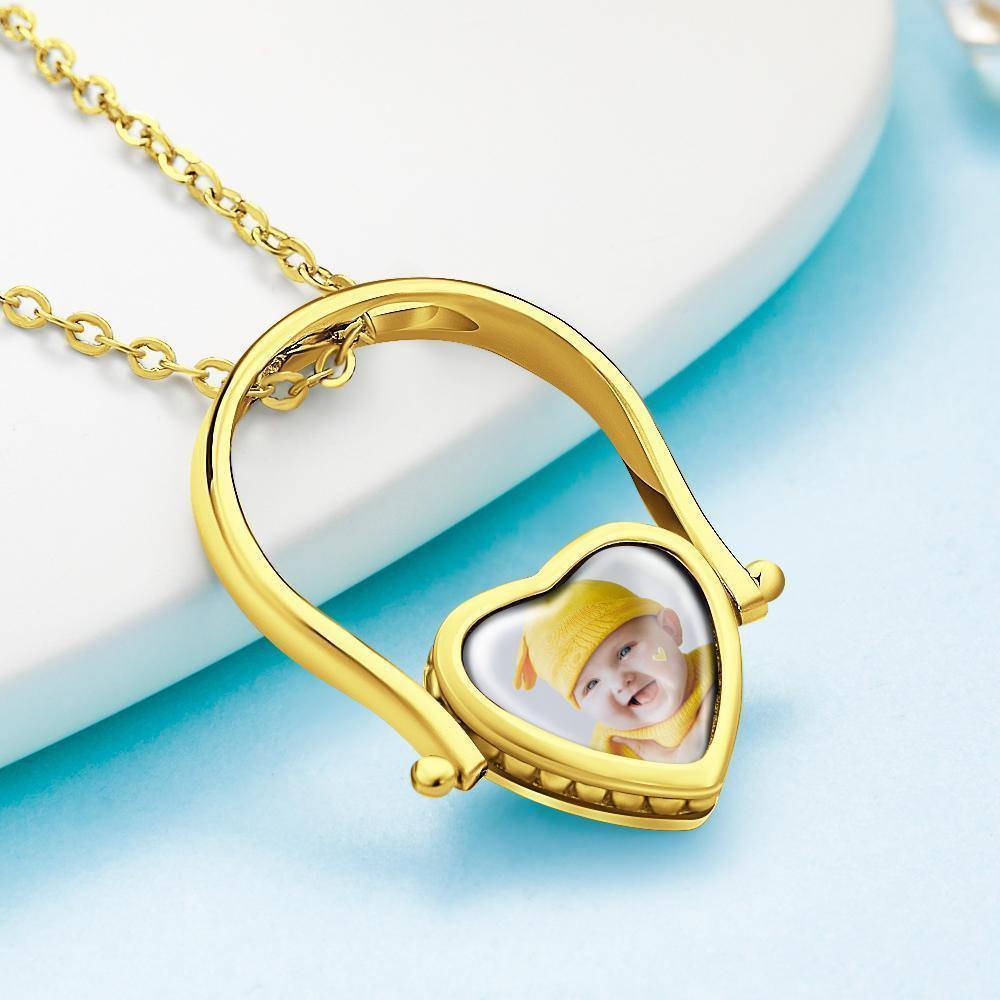 Photo Necklace, Photo Ring Couple's Gifts Dual-use (Ring Size 8#) 14k Gold Plated