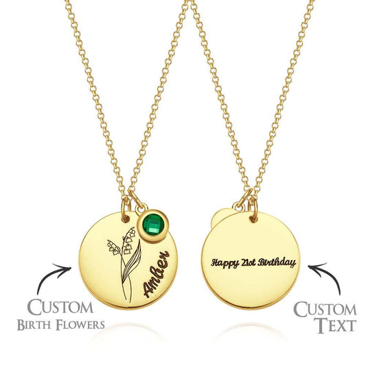 Personalized Birth Flower Name Necklace with Birthstone Mother's Day Gift