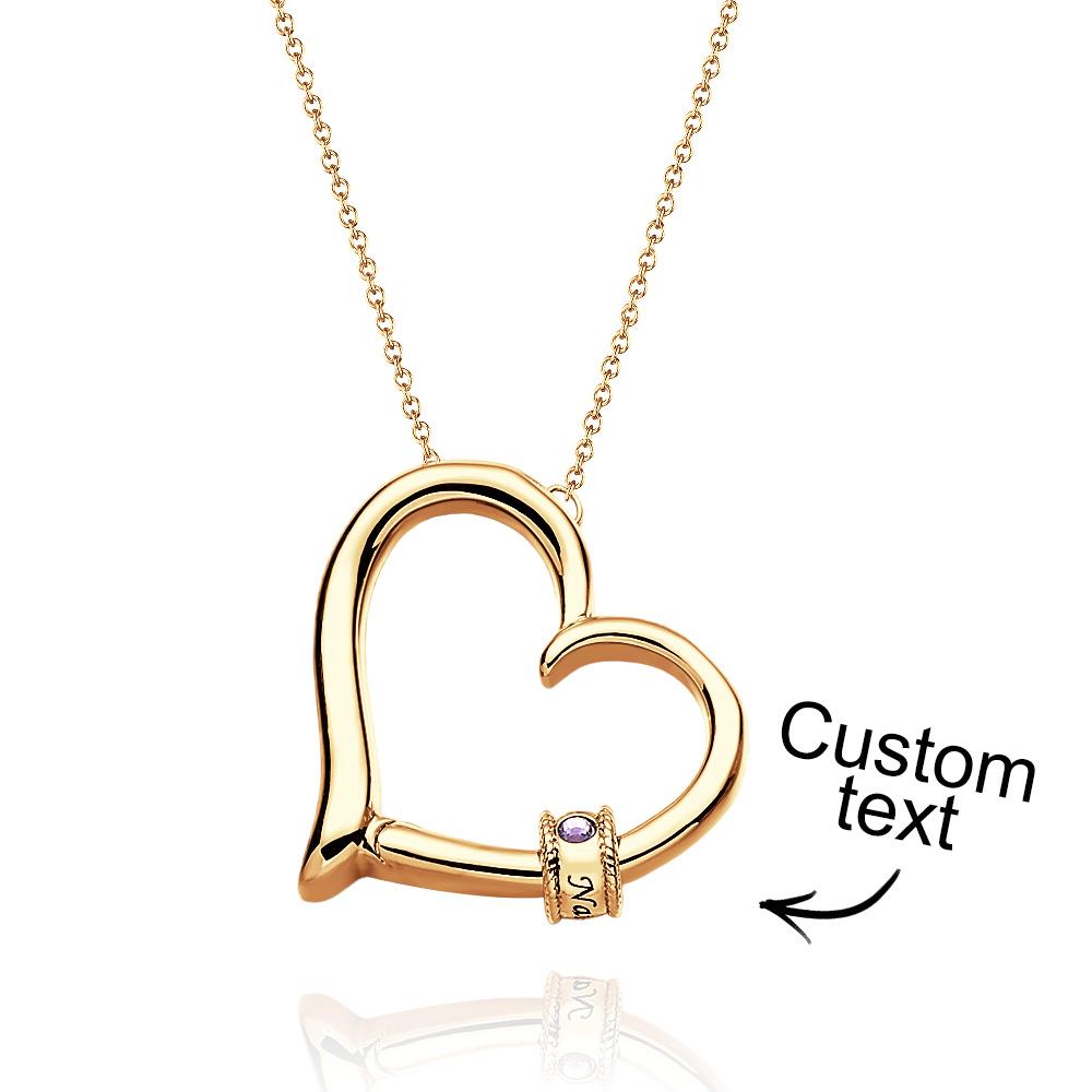 Custom Engraved Heart Necklace With Birthstone Beads Charming Necklace for Mom