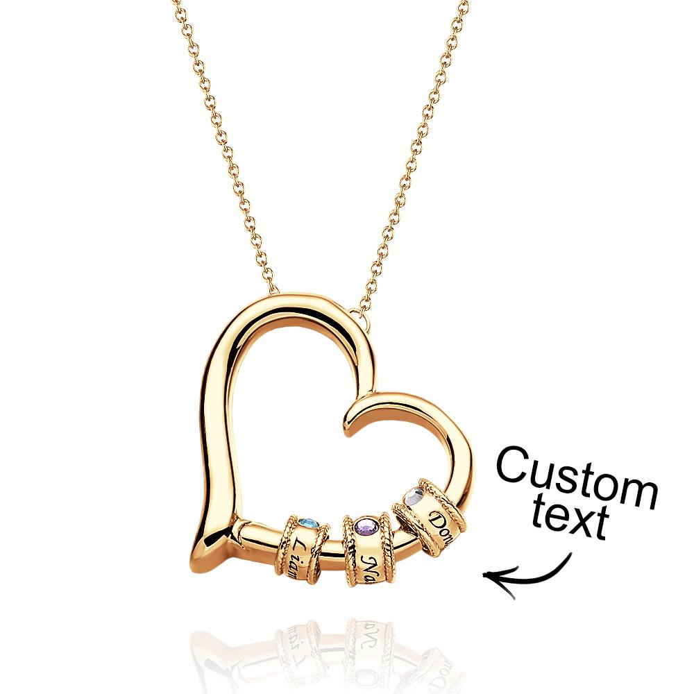 Custom Engraved Heart Necklace With Birthstone Beads Charming Necklace for Mom