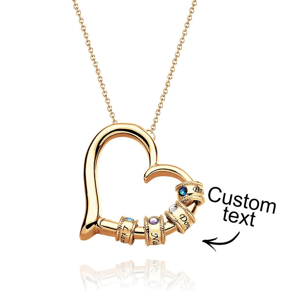 Custom Engraved Heart Necklace With Birthstone Beads Charming Necklace for Mom