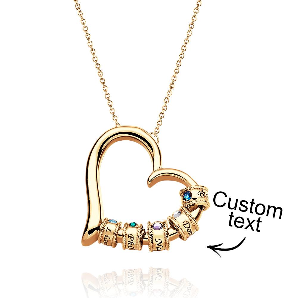 Custom Engraved Heart Necklace With Birthstone Beads Charming Necklace for Mom