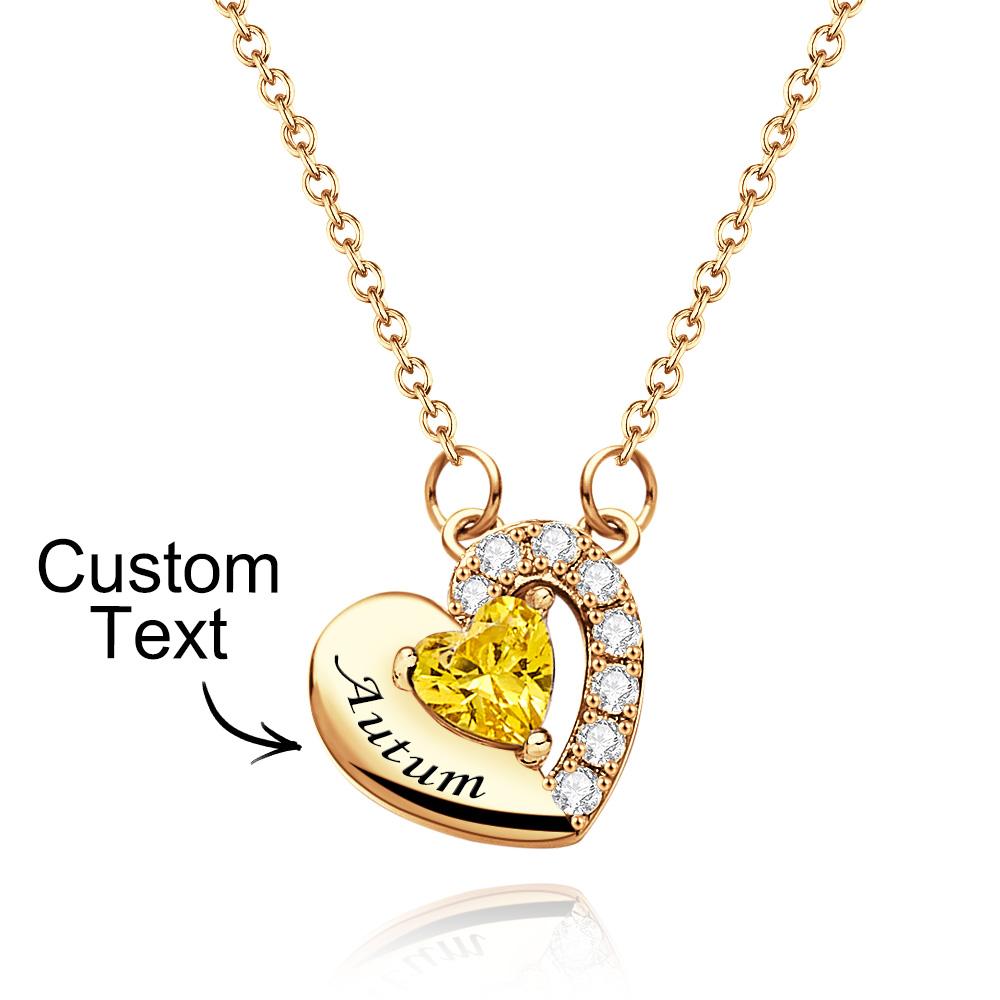 Engravable Birthstone Necklace Charming Heart Zircon Pendant Necklace For Girls