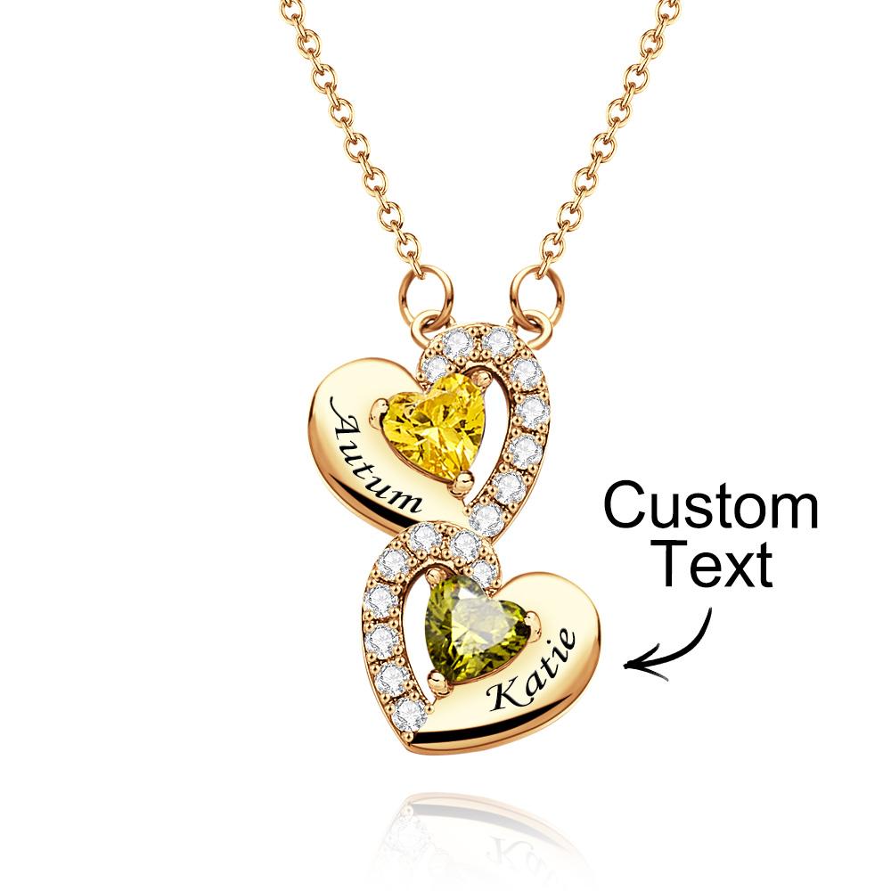 Engravable Birthstone Necklace Charming Heart Zircon Pendant Necklace For Girls