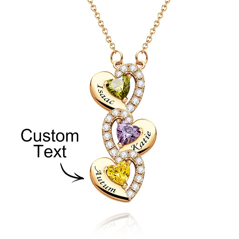 Engravable Birthstone Necklace Charming Heart Zircon Pendant Necklace For Girls