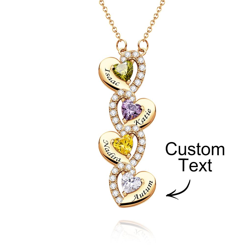 Engravable Birthstone Necklace Charming Heart Zircon Pendant Necklace For Girls