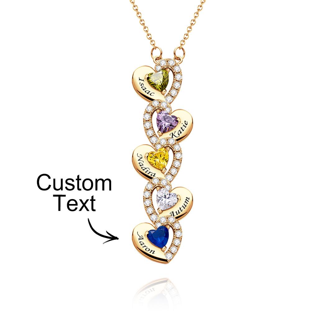 Engravable Birthstone Necklace Charming Heart Zircon Pendant Necklace For Girls