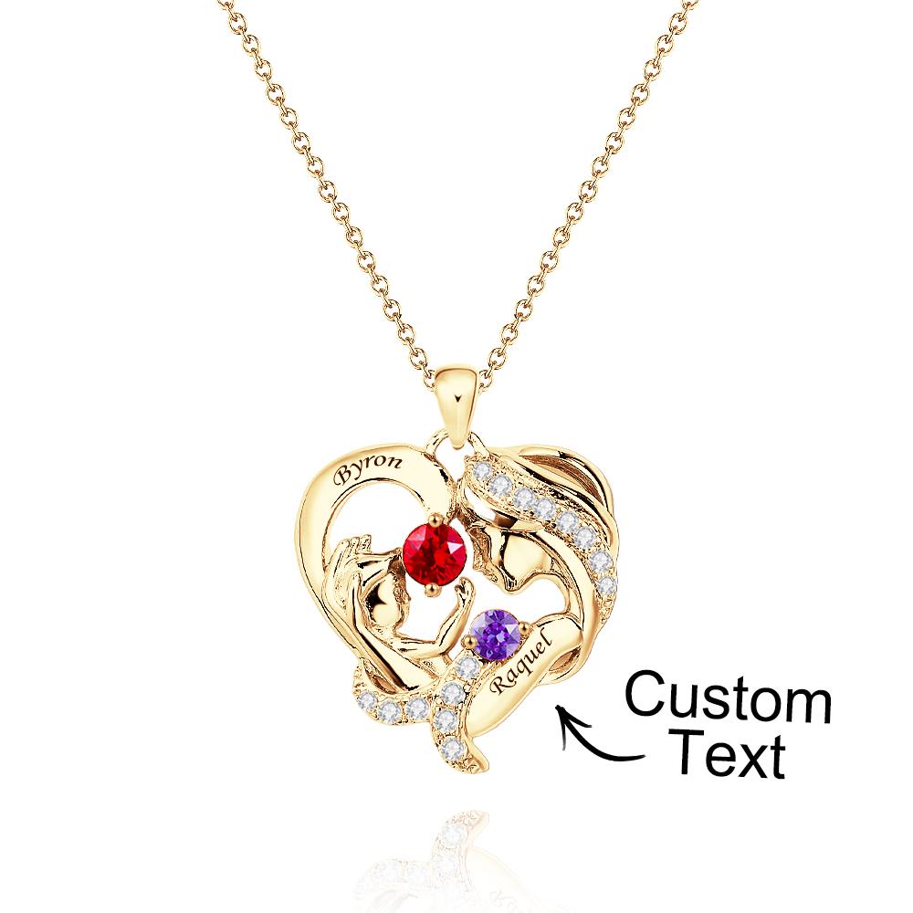 Engravable Mom And Baby Necklace With Birthstone Warm Gifts For Mom