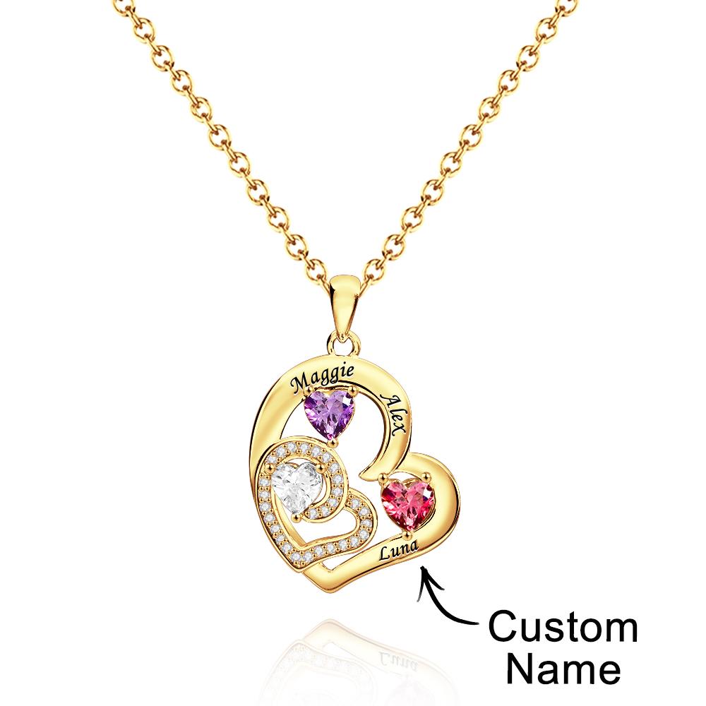 Personalized Heart Birthstone Necklace Charming Engraved Pendant Jewelry Gift For Her