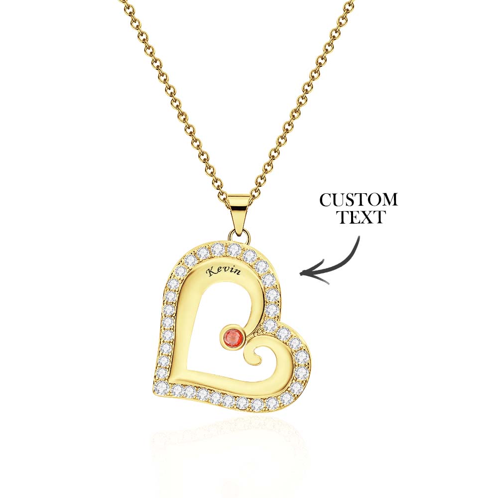 Engravable Heart Hollow Out Necklace WIth Zircon Decor Family Gifts