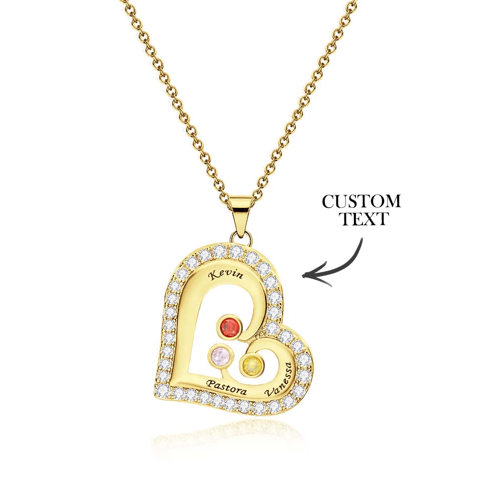 Engravable Heart Hollow Out Necklace WIth Zircon Decor Family Gifts