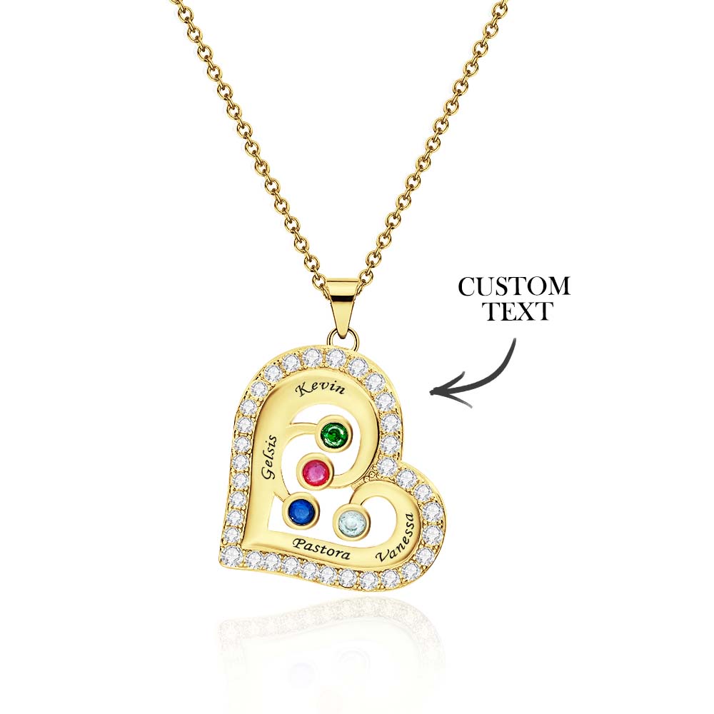 Engravable Heart Hollow Out Necklace WIth Zircon Decor Family Gifts