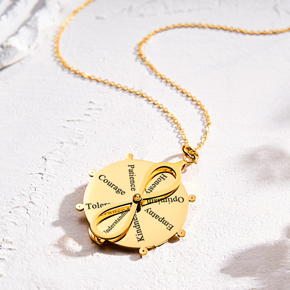 Custom Engraved Turntable Necklace Double Side Disc Proverb Pendant Love Gift