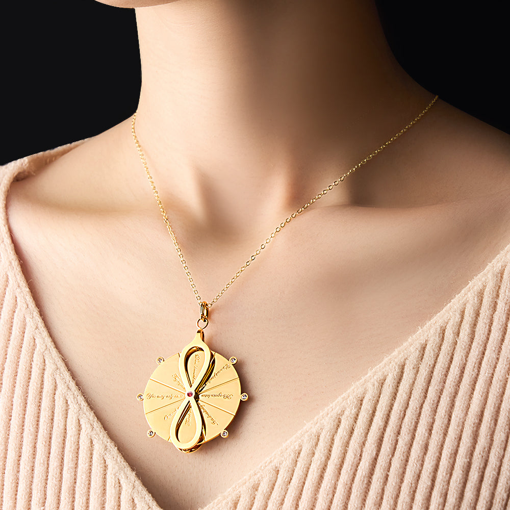 Custom Engraved Turntable Necklace Double Side Disc Proverb Pendant Love Gift