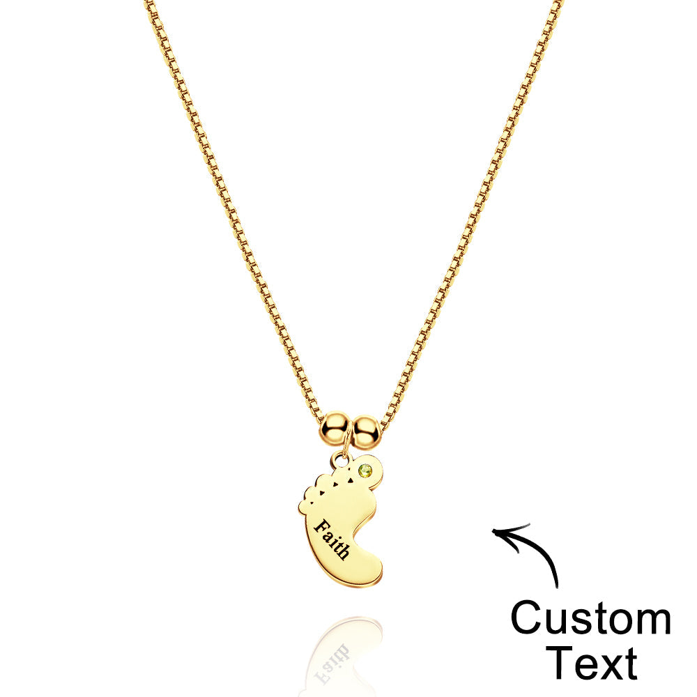Custom Name Birthstone Baby Feet Charm Necklace For Christmas