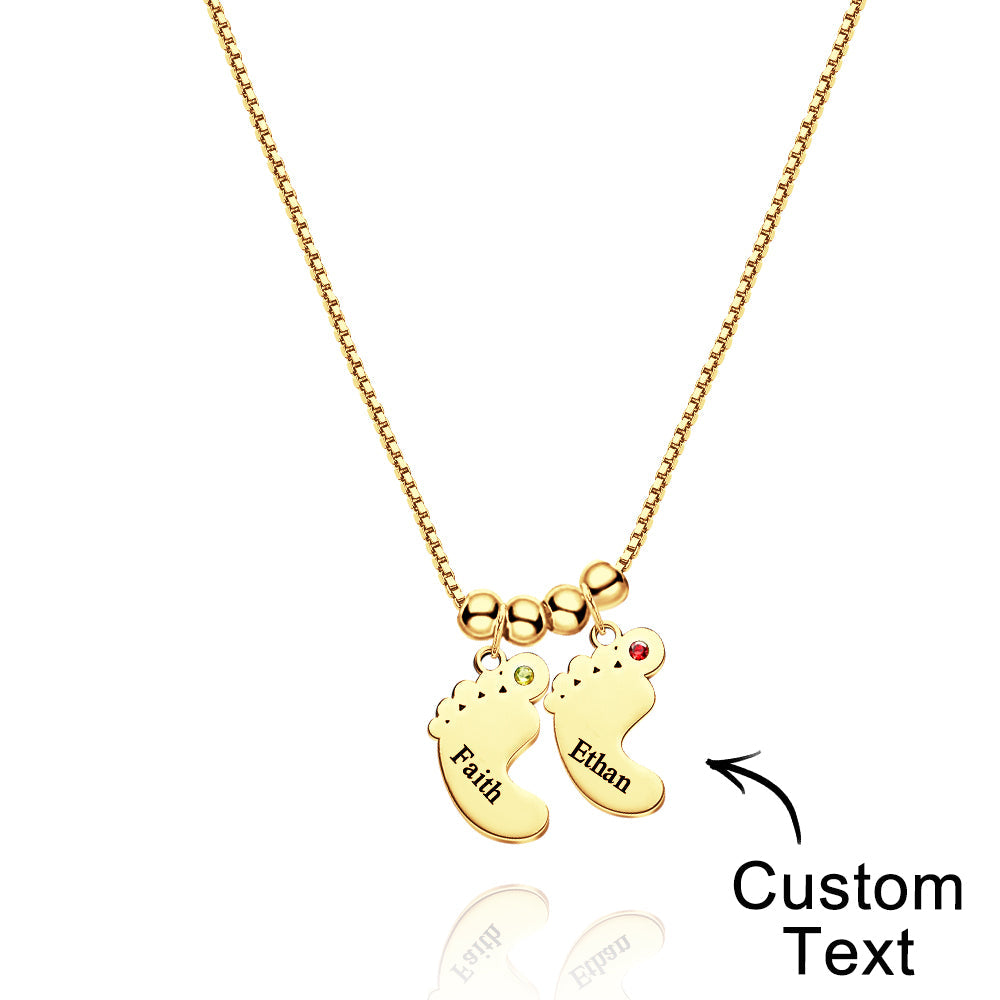 Custom Name Birthstone Baby Feet Charm Necklace For Christmas