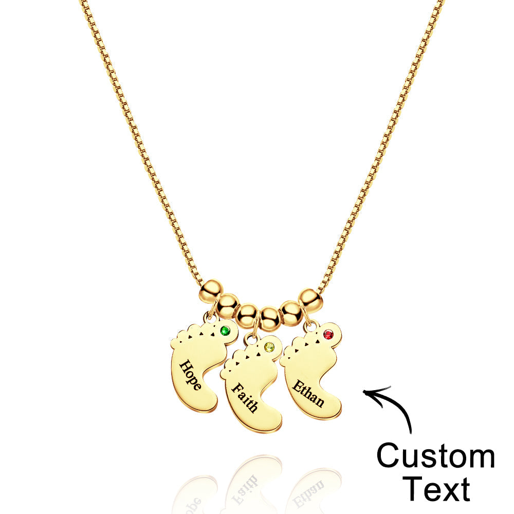 Custom Name Birthstone Baby Feet Charm Necklace For Christmas