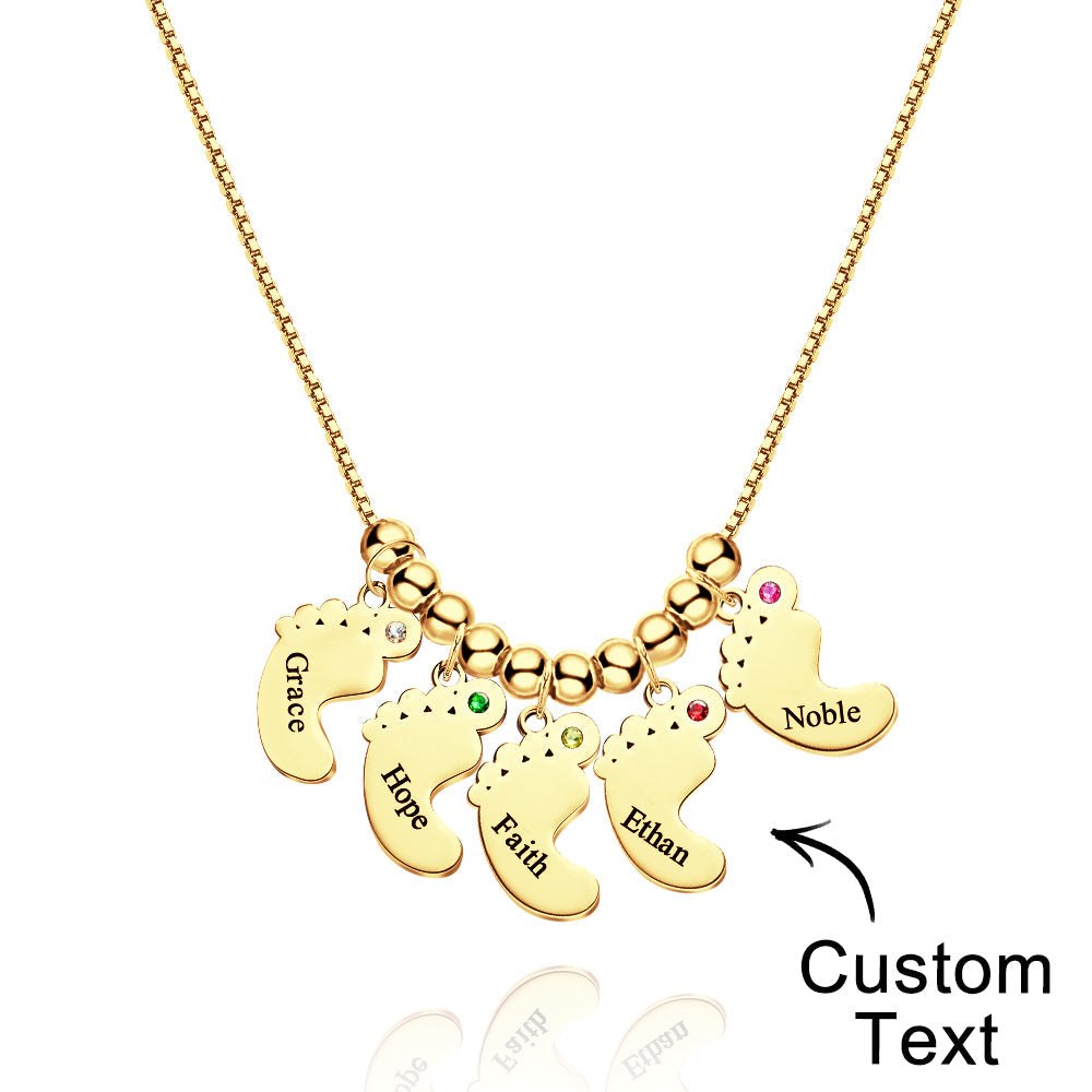Custom Name Birthstone Baby Feet Charm Necklace For Christmas