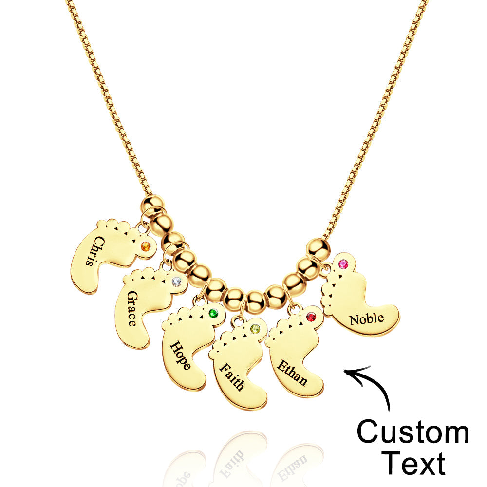 Custom Name Birthstone Baby Feet Charm Necklace For Christmas