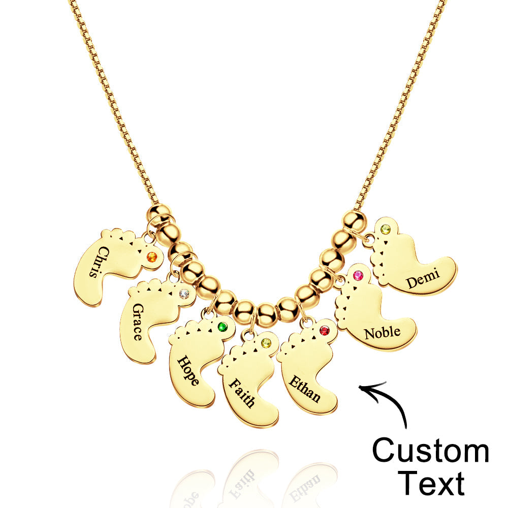 Custom Name Birthstone Baby Feet Charm Necklace For Christmas