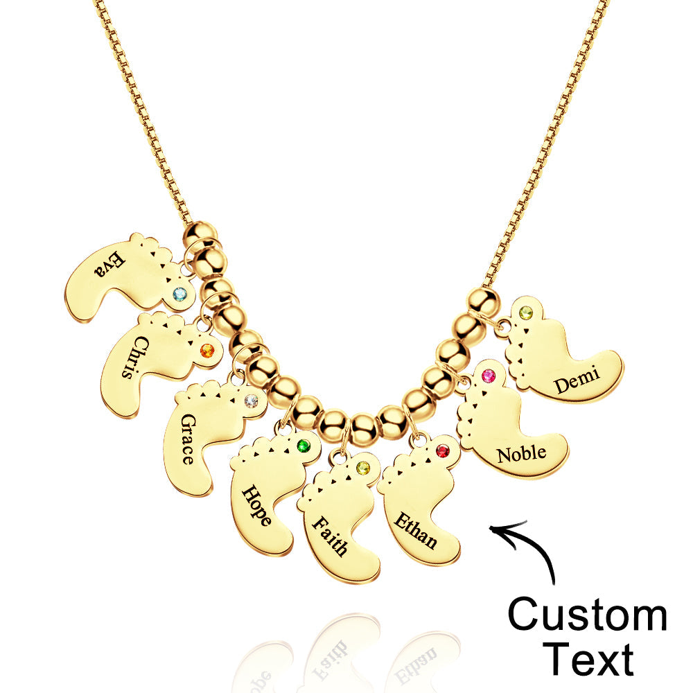 Custom Name Birthstone Baby Feet Charm Necklace For Christmas