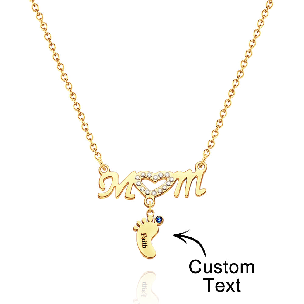 Mother's Necklace With Small Custom Name & Birthstone Baby Foot Charms