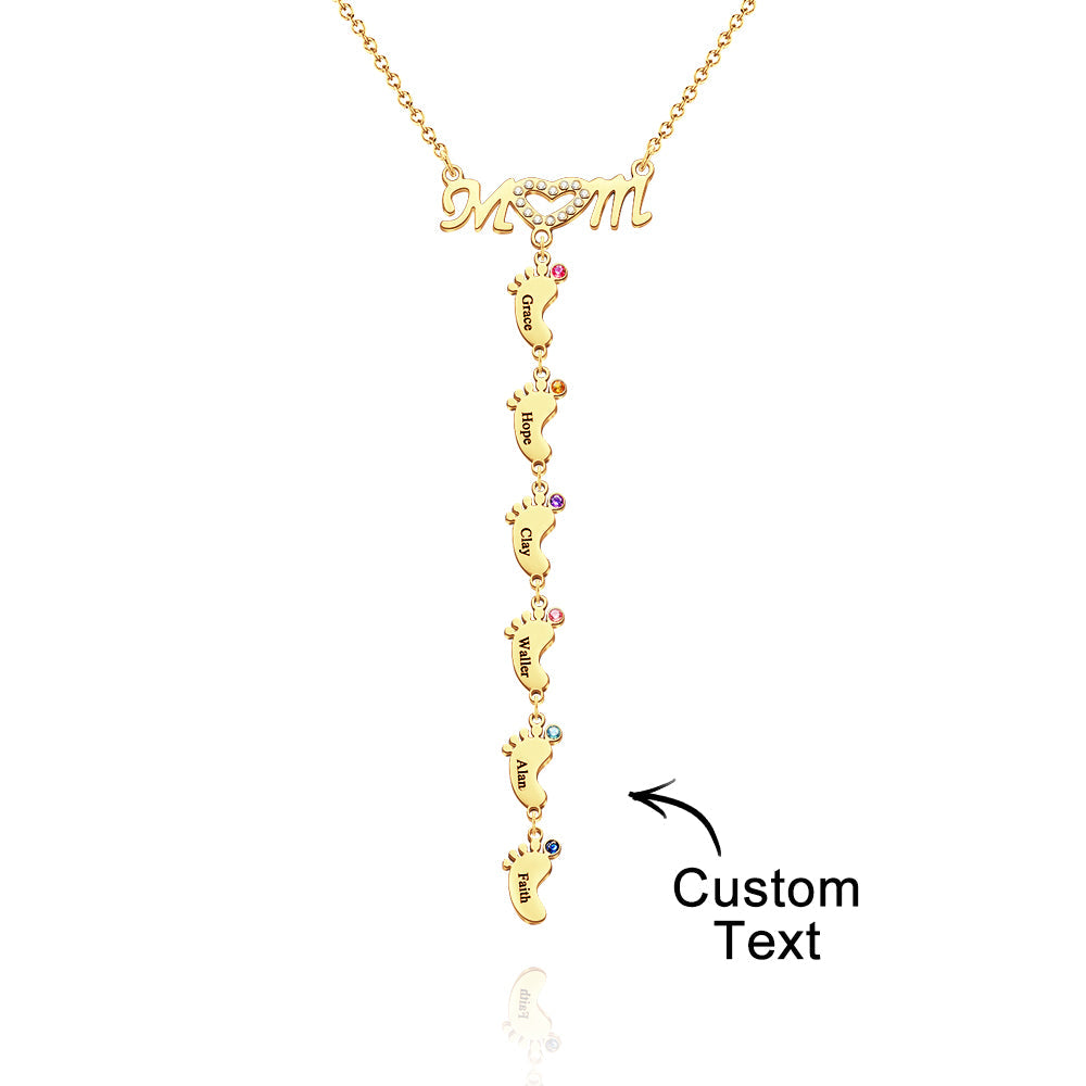 Mother's Necklace With Small Custom Name & Birthstone Baby Foot Charms