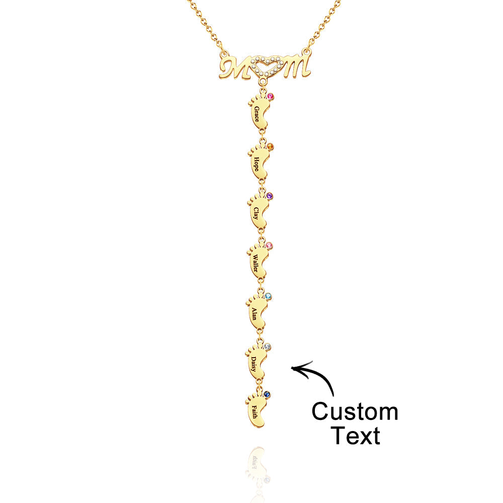 Mother's Necklace With Small Custom Name & Birthstone Baby Foot Charms