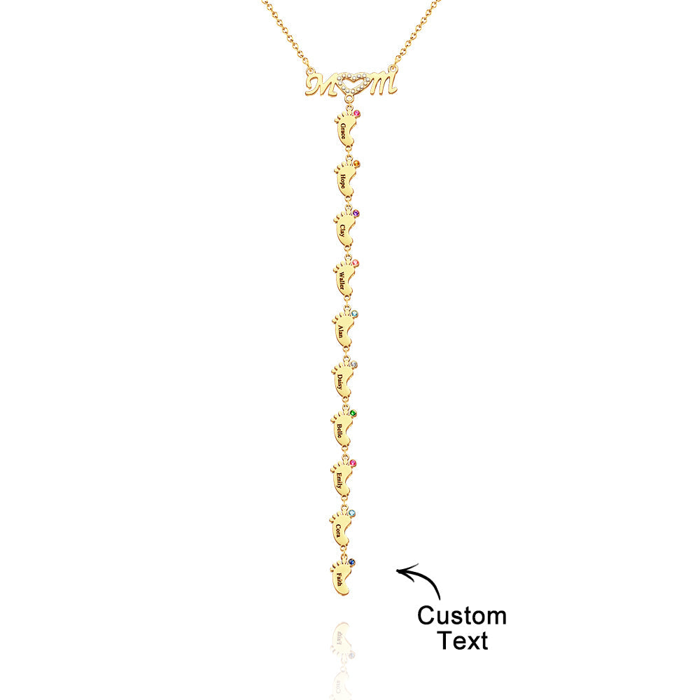Mother's Necklace With Small Custom Name & Birthstone Baby Foot Charms