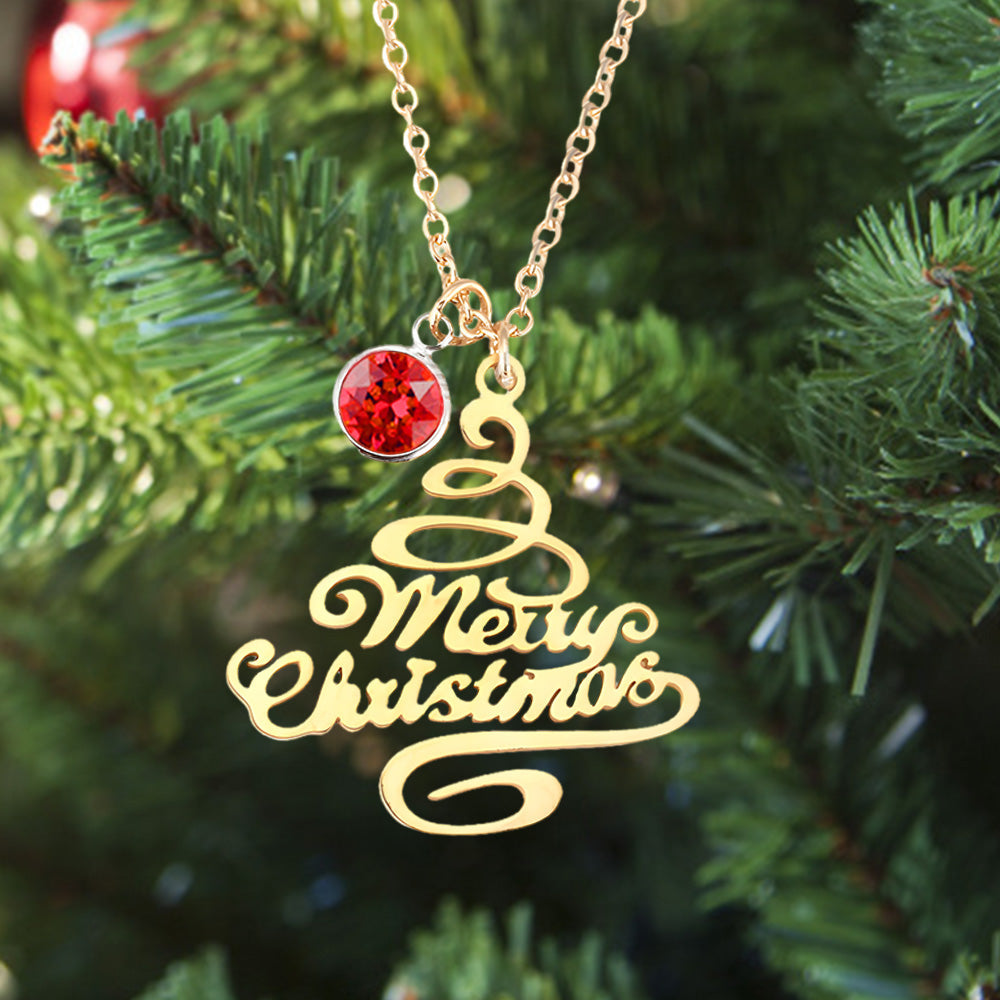 Personalized Christmas Tree Birthstone Necklace Christmas Gift for Her