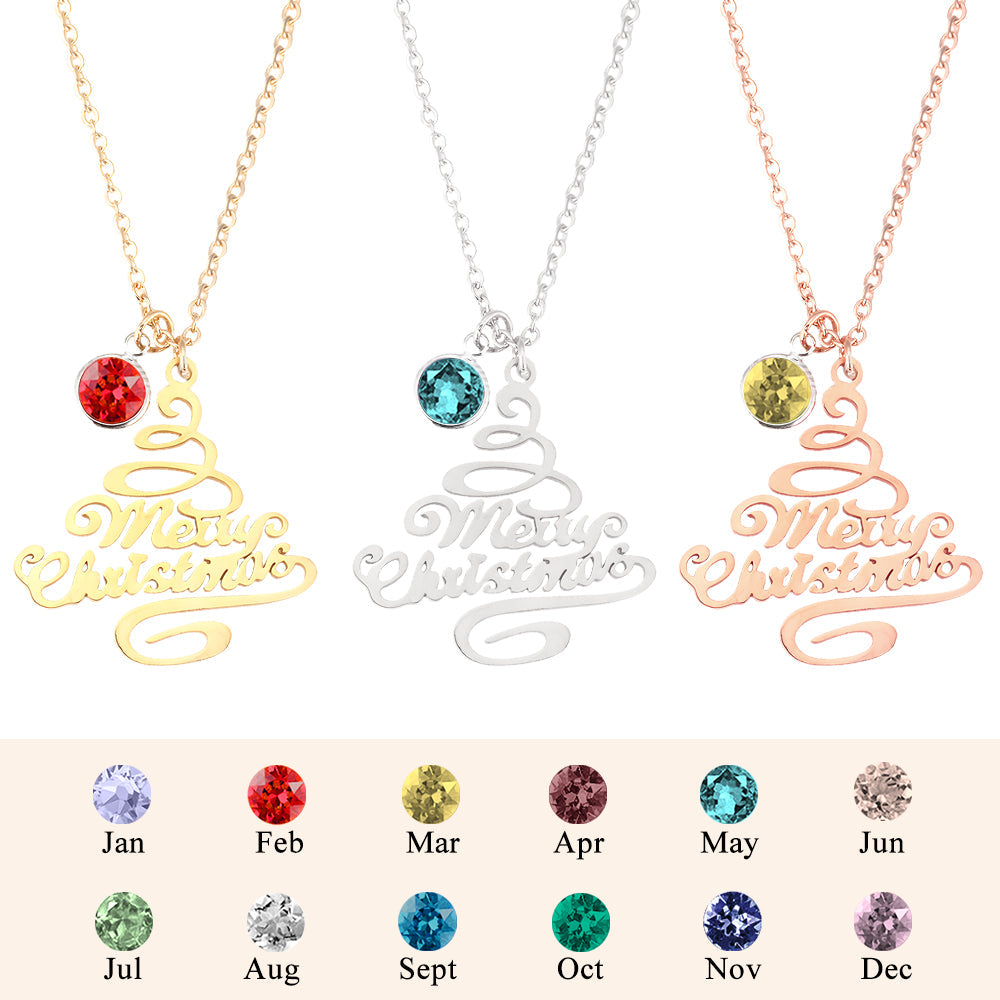 Personalized Christmas Tree Birthstone Necklace Christmas Gift for Her