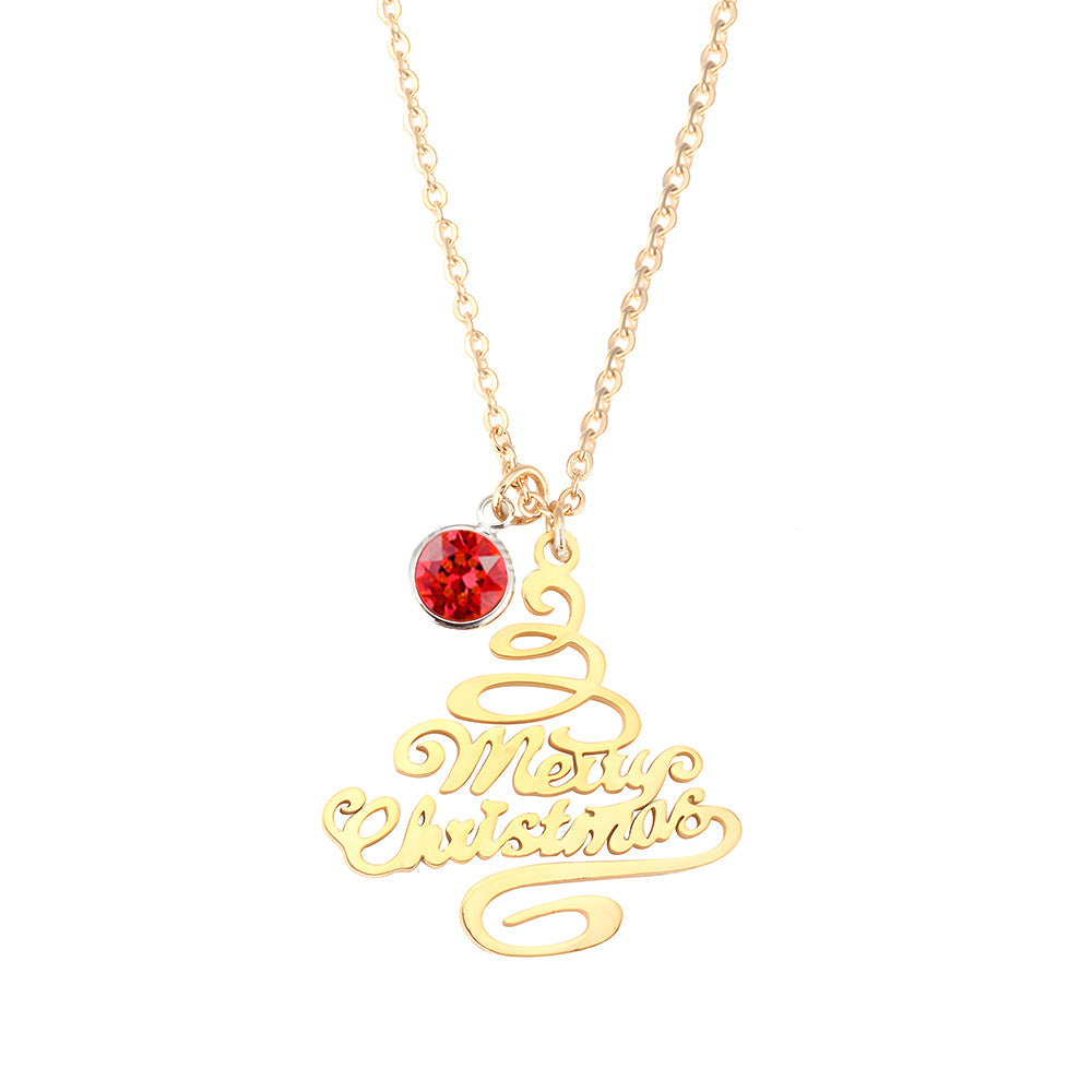 Personalized Christmas Tree Birthstone Necklace Christmas Gift for Her