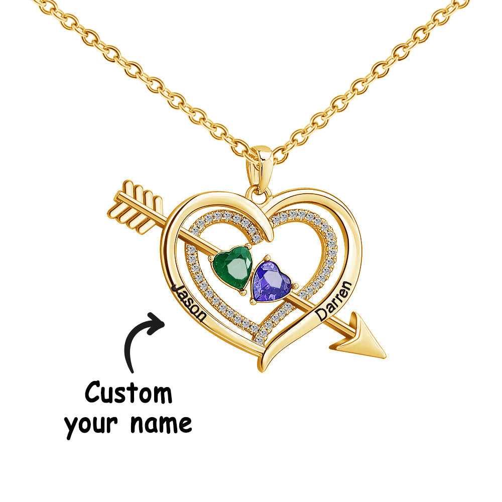 Personalized Name Birthstone Cupid Arrow Heart Necklace Engrave Necklace for Her