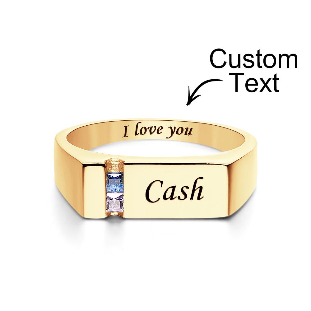 Custom Text Birthstone Ring 18k Gold Plated Personalized Family Ring Gift For Her