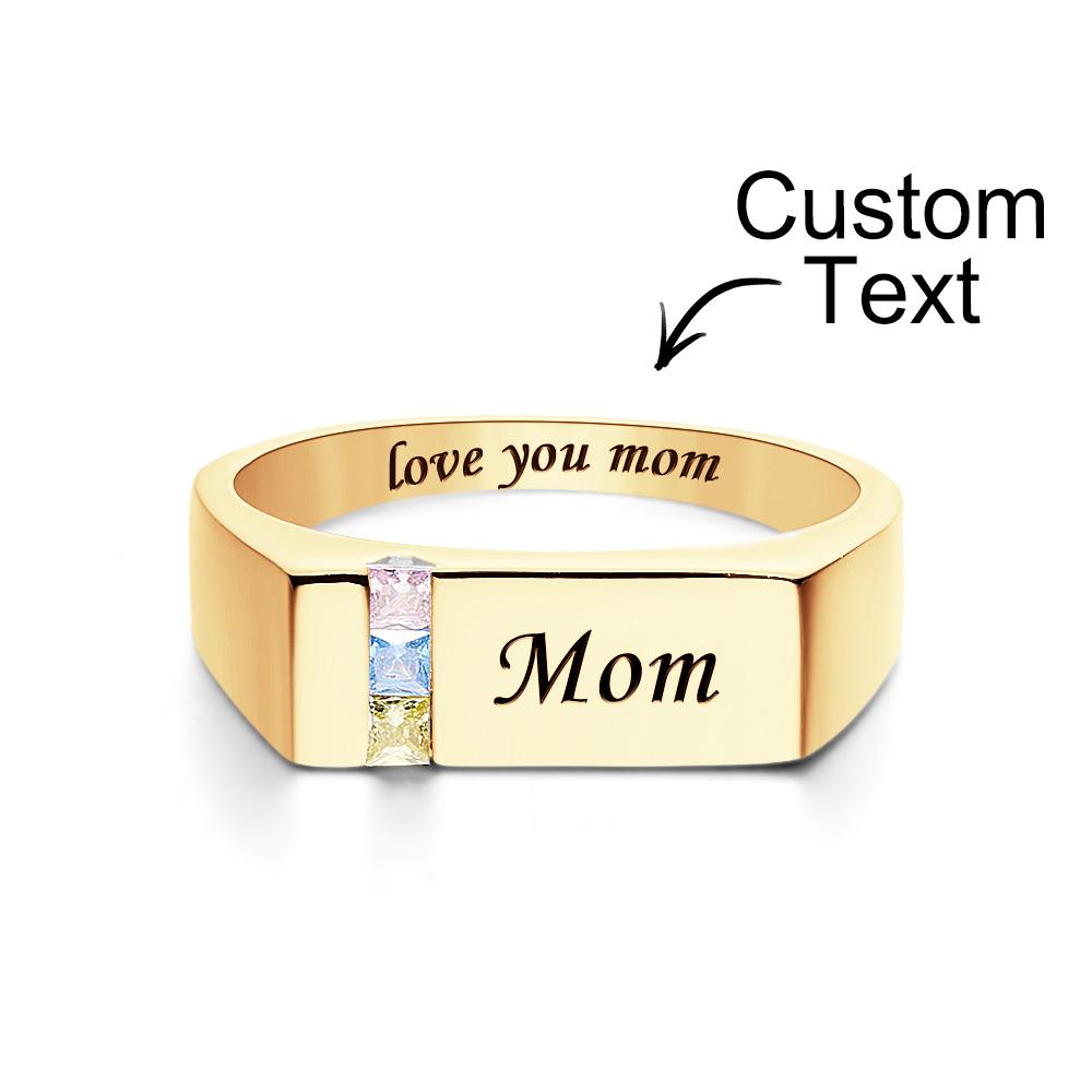 Custom Text Birthstone Ring 18k Gold Plated Personalized Family Ring Gift For Her
