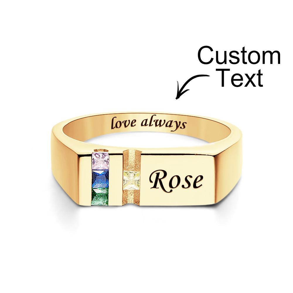 Custom Text Birthstone Ring 18k Gold Plated Personalized Family Ring Gift For Her