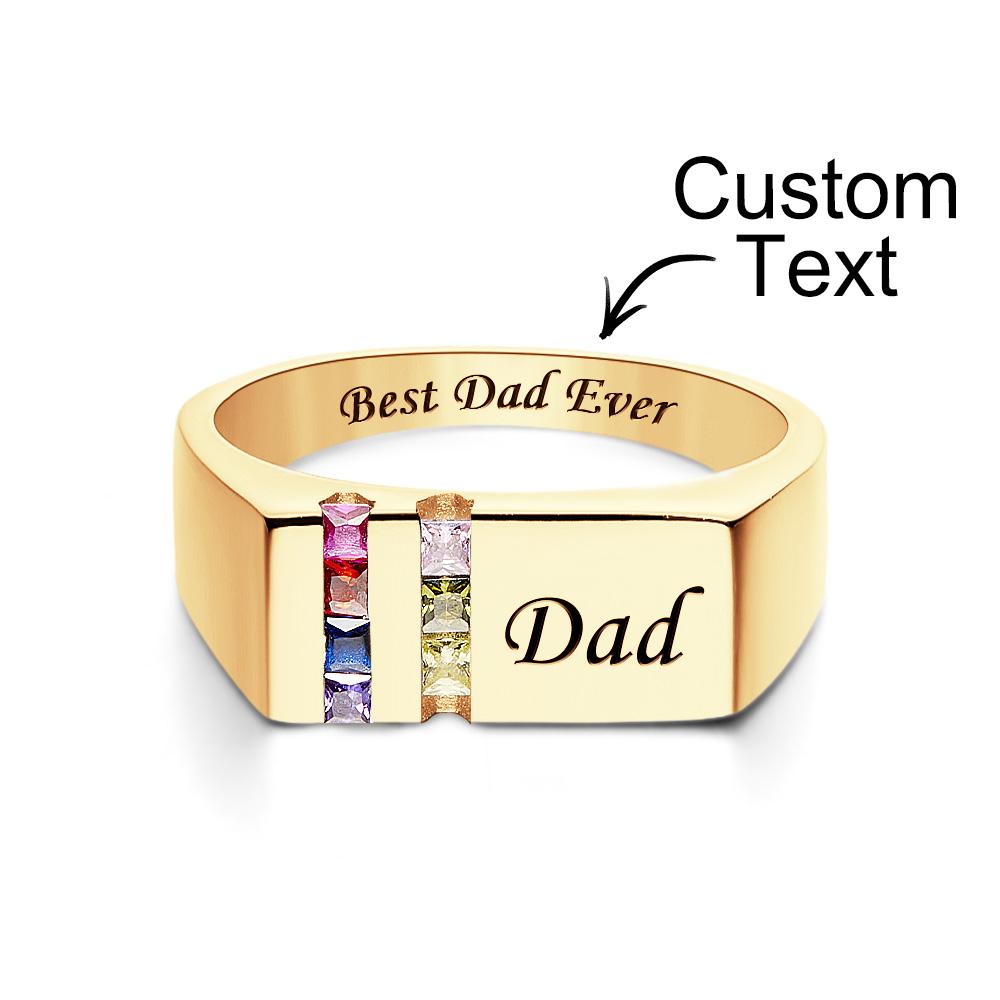 Custom Text Birthstone Ring 18k Gold Plated Personalized Family Ring Gift For Her