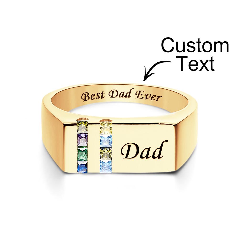 Custom Text Birthstone Ring 18k Gold Plated Personalized Family Ring Gift For Her